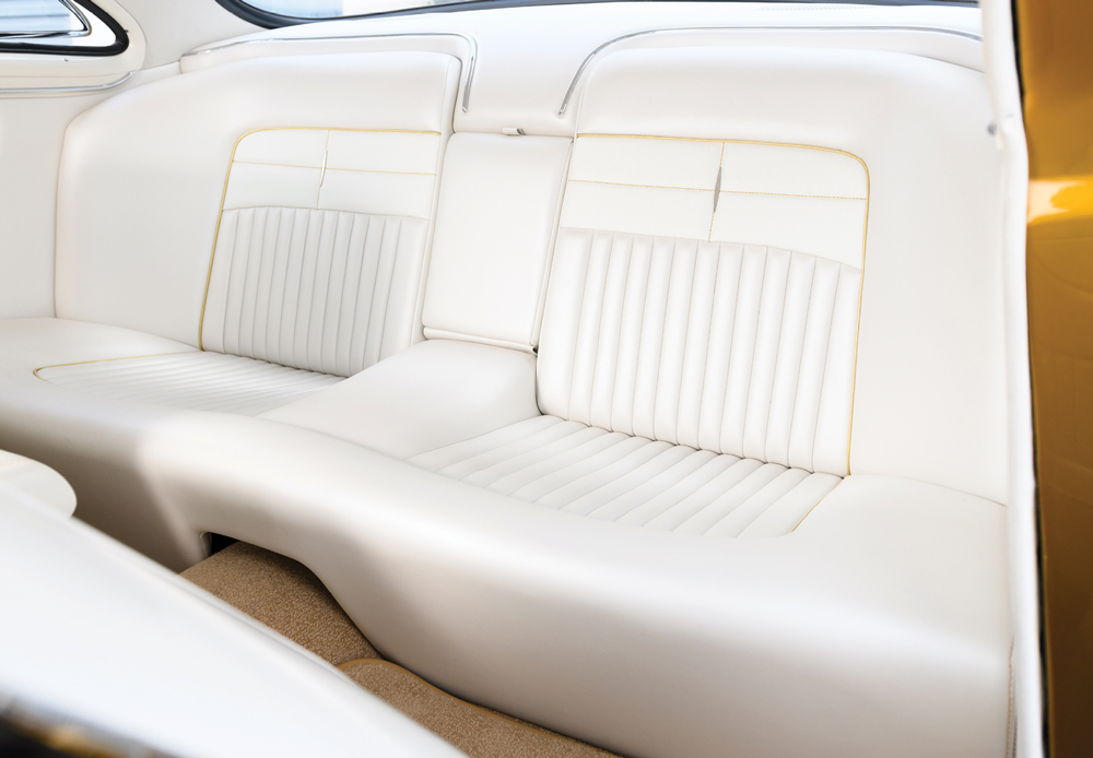 1951 Mercury Custom rear bench seat in matching white leather and custom contours