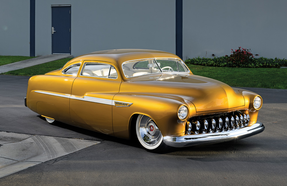 1951 Mercury Custom with nosed hood and Frenched headlights for a smooth lead sled look
