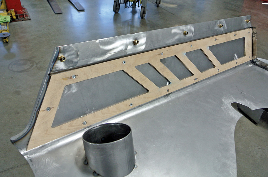 Full panel fitment of custom cowl with bead-rolled vent insert and mounting studs