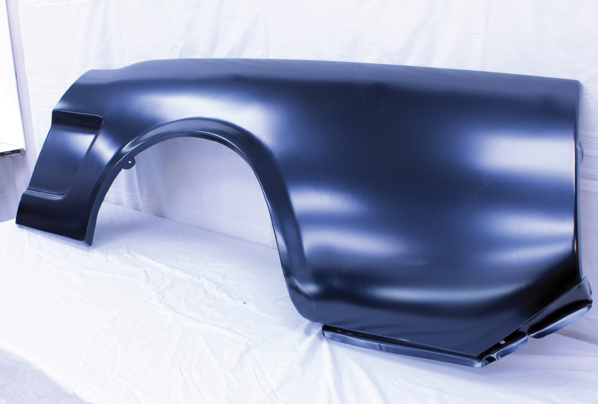 1965 Mustang reproduction rear quarter panel on display