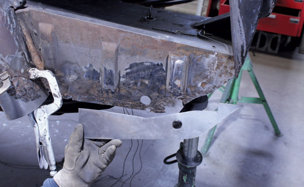 1965 Mustang trunk drop repair panel fitment before welding