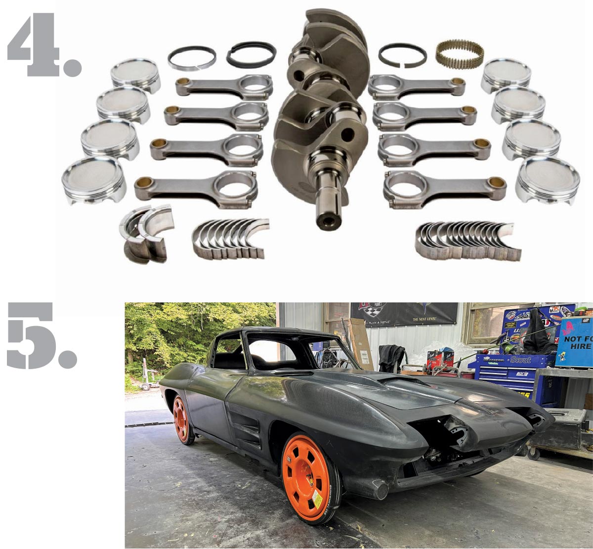 426-CID Gen III Hemi with Scat Modern Muscle Rotating Assembly; GM-Licensed Corvette Bodies
