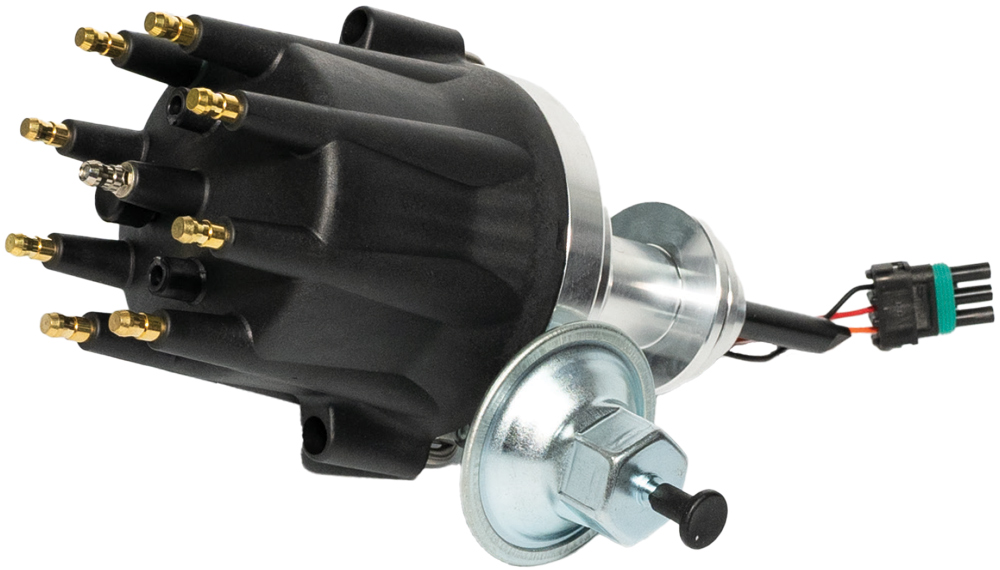 Black-cap electronic distributor with vacuum advance for FiTech timing control integration