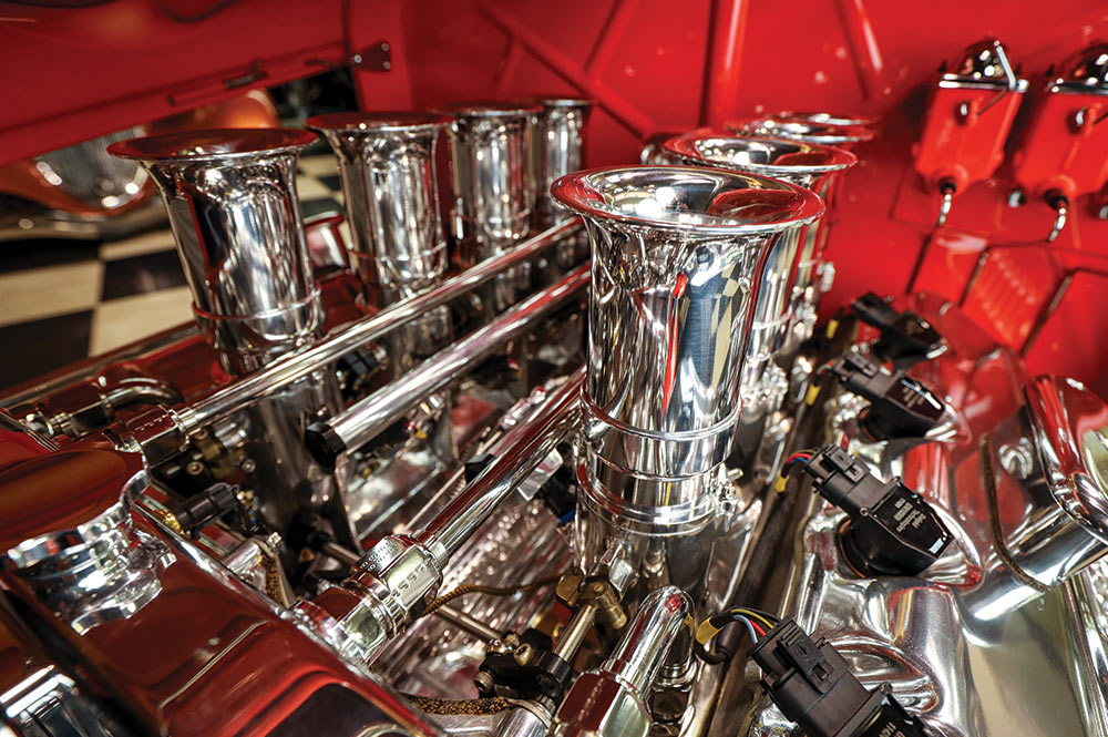1932 Ford Roadster close-up polished velocity stacks fuel rails