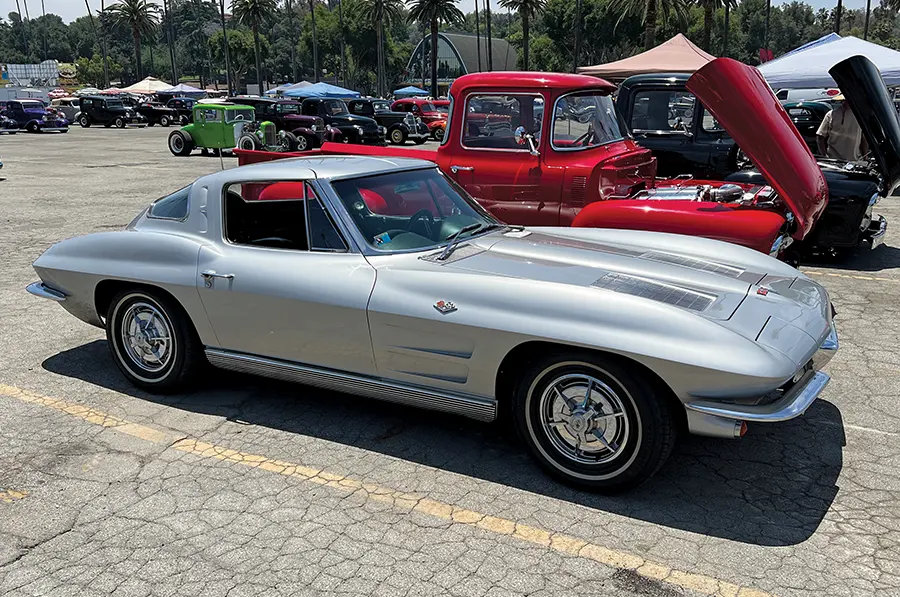 1963 Chevy Corvette split window in silver with red interior and turbine wheels