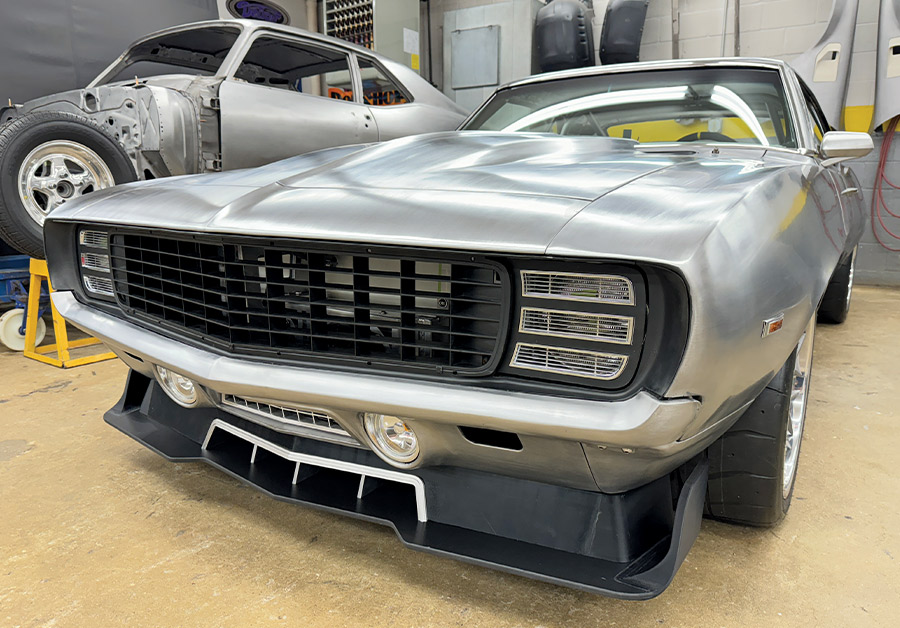 1969 Camaro billet grille LED headlight front end close-up