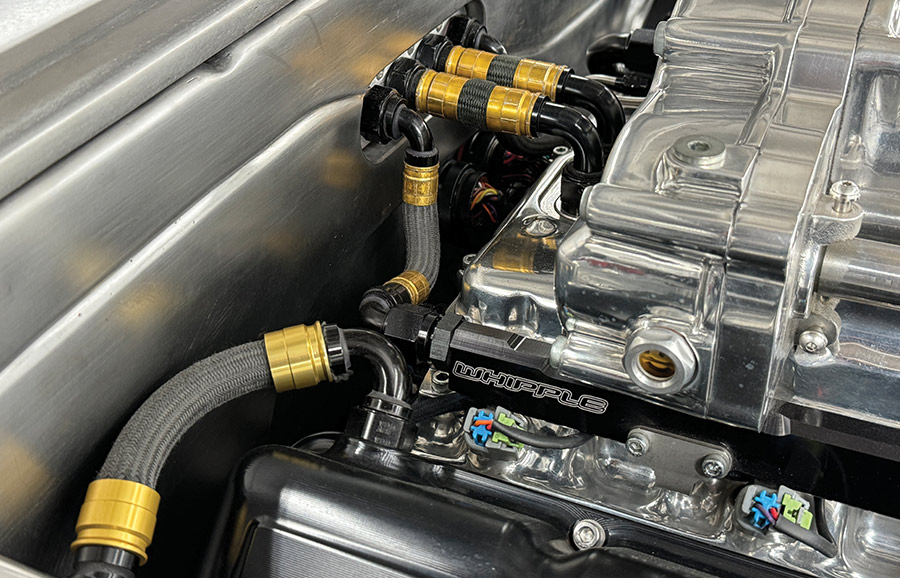1969 Camaro Whipple blower fuel rails and -AN braided hose routing