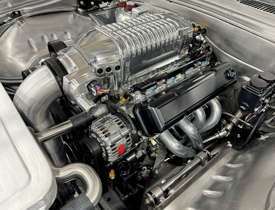 1969 Camaro full engine bay view Whipple supercharged LS and custom headers