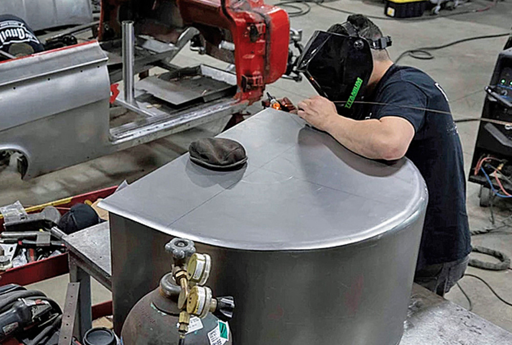 1962 Chevy convertible custom rear tub welded during fabrication process