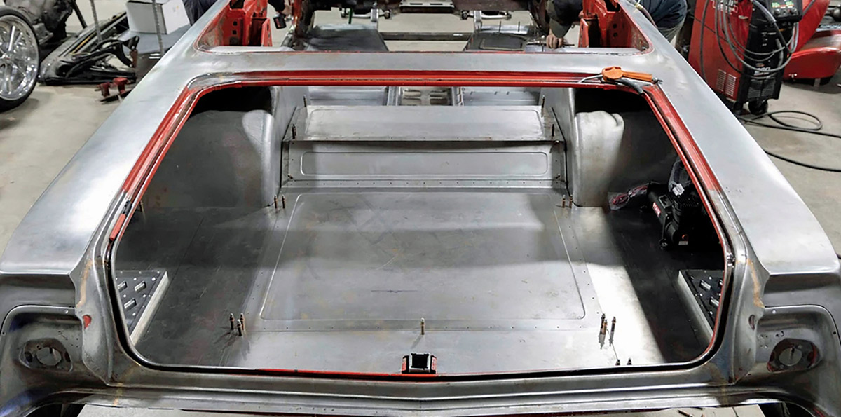 1962 Chevy convertible full trunk floor and tubs mocked up in rear body