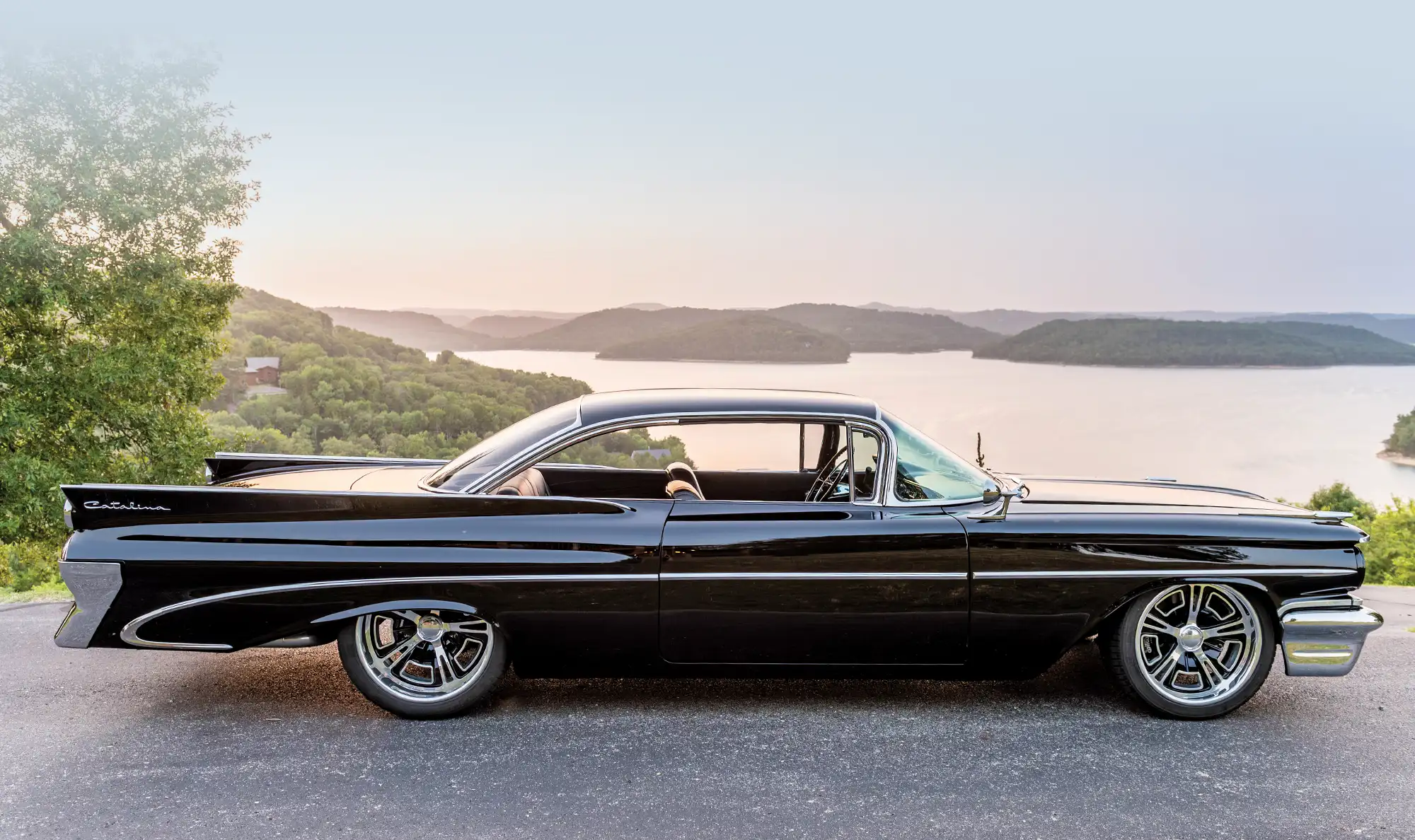 1959 Pontiac Catalina fully restored with deep black paint and staggered Billet Specialties wheels
