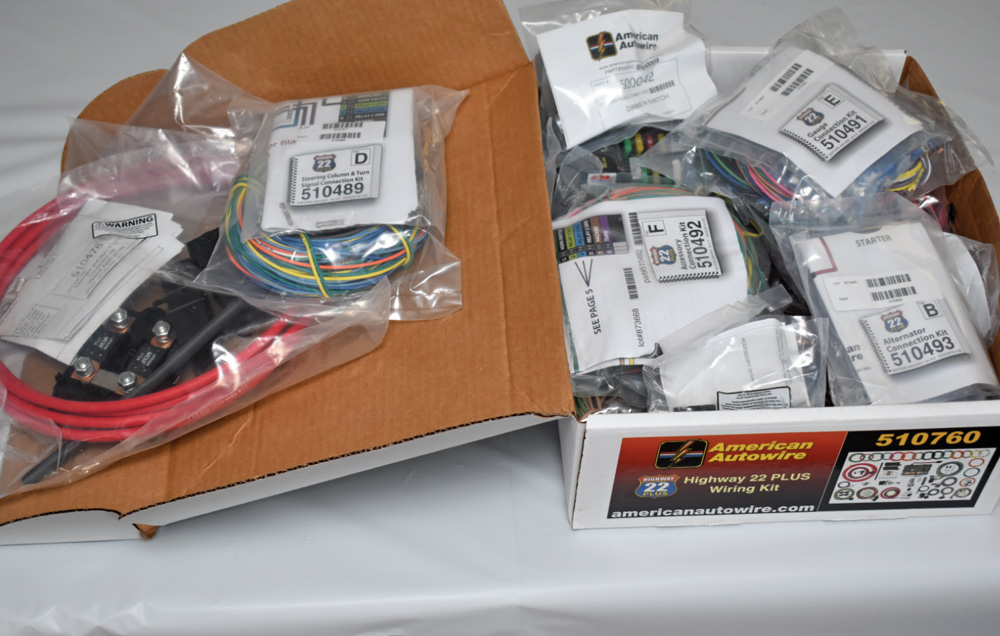 highway 22 plus wiring kit american autowire labeled component packs connectors organized in box