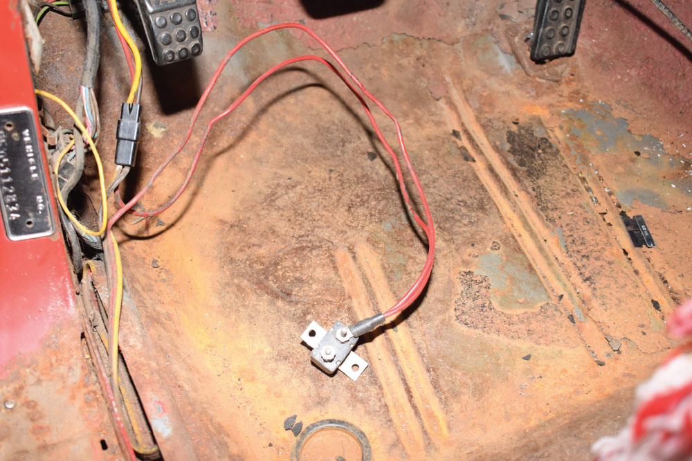 old wiring under dash dodge rusty floor parking brake pedal exposed red yellow wires