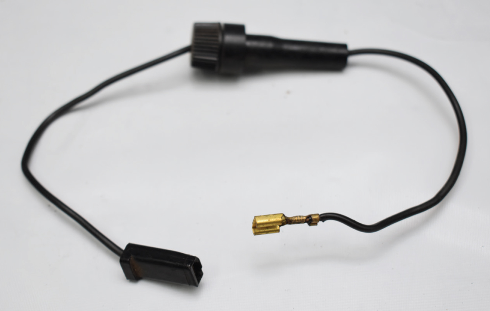 vintage wiring pigtail black connector adapter harness loose terminals close-up