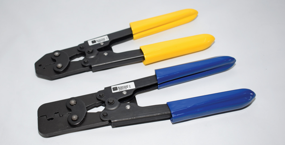 american autowire crimpers yellow and blue handle terminal crimping pliers