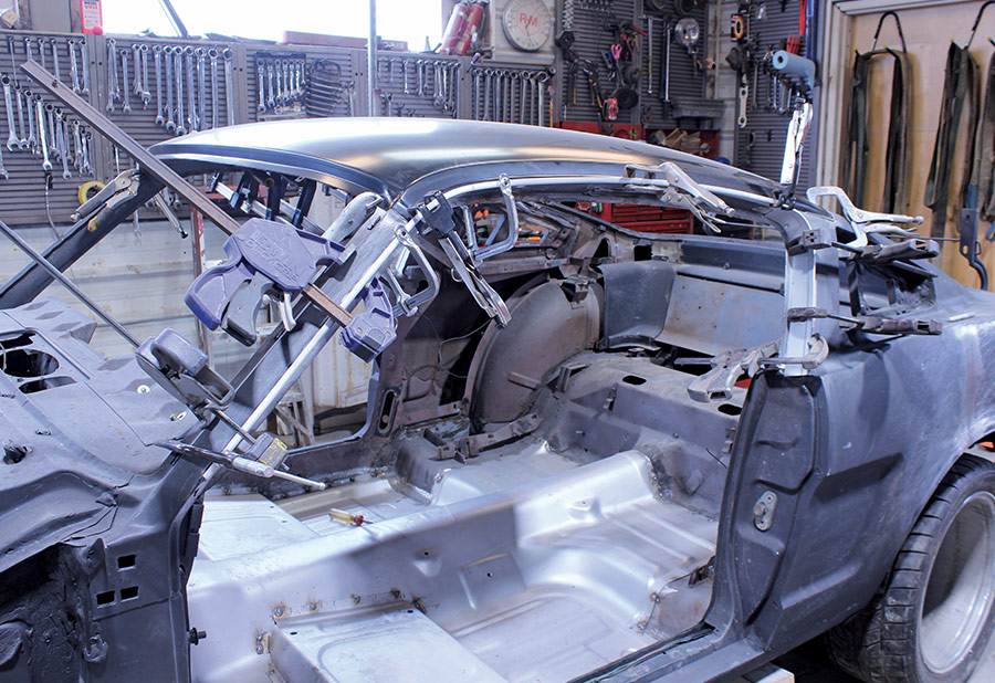 New roof panel and drip rails mocked up and clamped for alignment checks