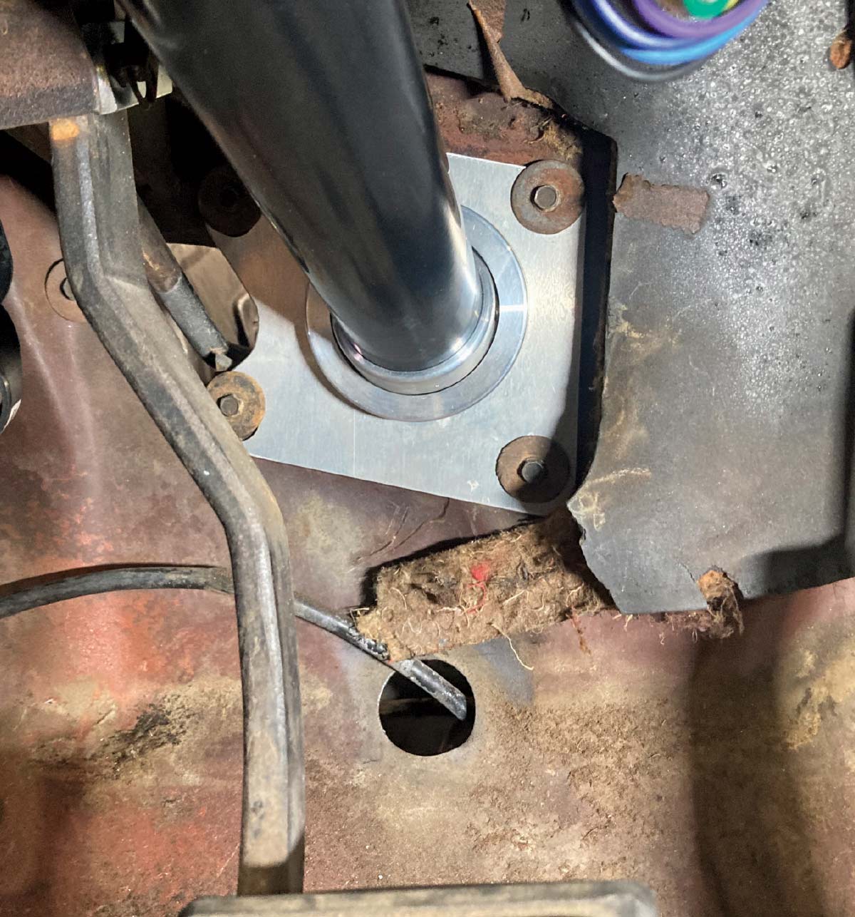 1964 Pontiac GTO new steering column sealed through billet firewall plate with proper fitment