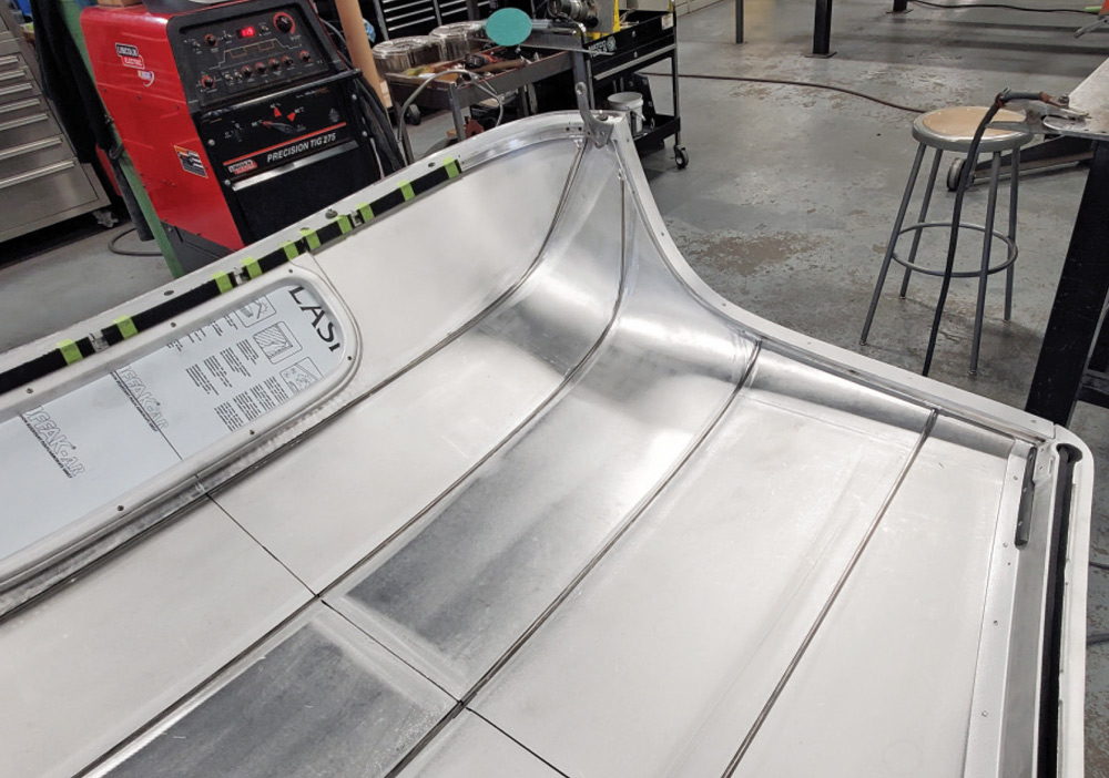 1936 Ford Roadster removable top inside view custom aluminum panels TIG welded structure interior shaping