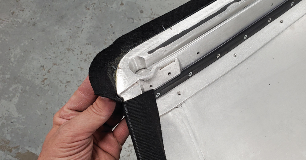 1936 Ford Roadster corner detail of removable top black edge wrap and precision trim fit