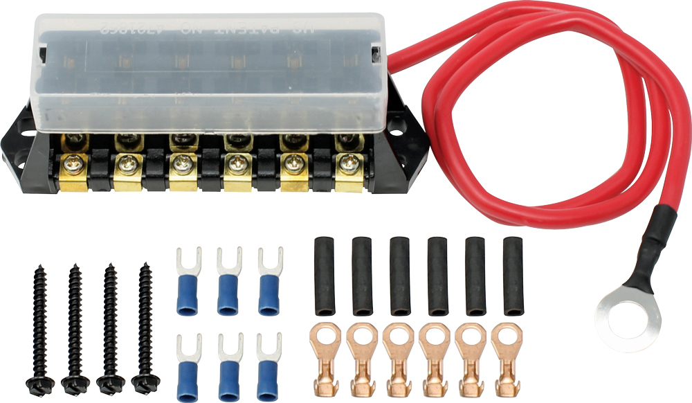 Eight-screw terminal block, gold plates, clear cover, red cable, ring terminal