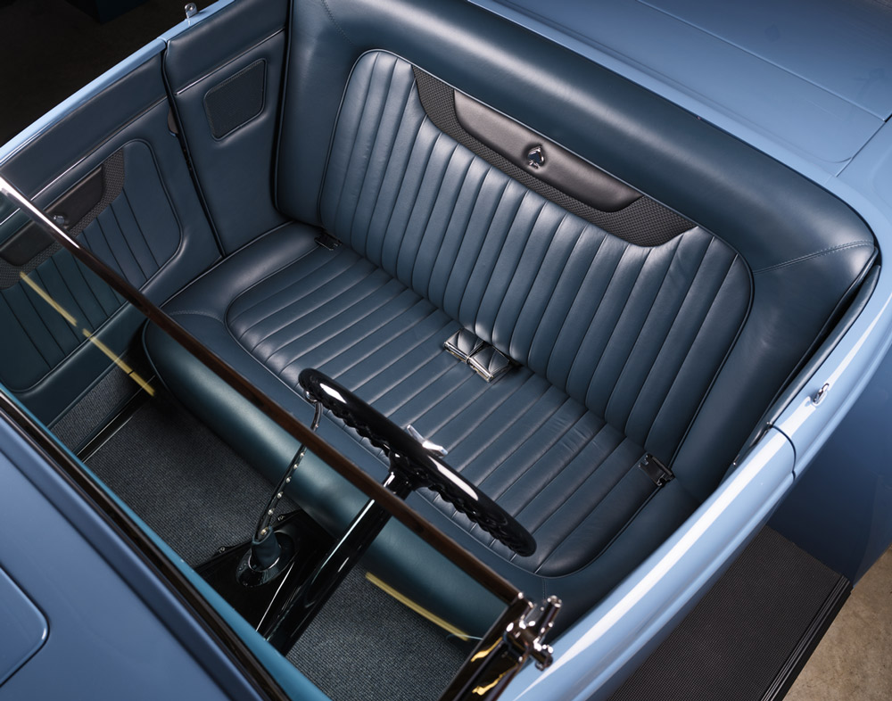 1932 Ford Roadster full blue leather interior tuck and roll bench high-end trim
