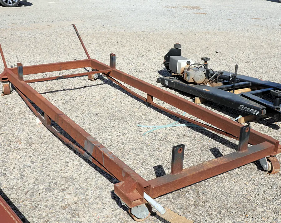 Bare steel rolling frame cart before sandblasting prep