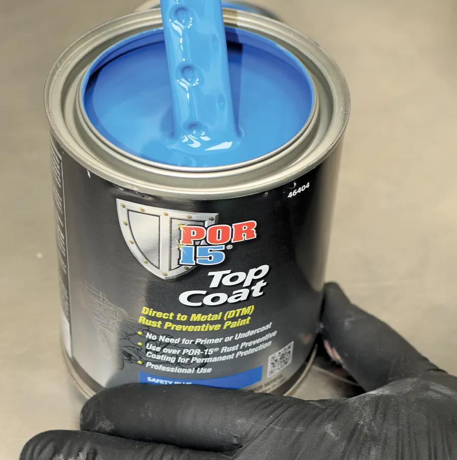 POR-15 top coat stirred safety blue DTM rust preventive paint for direct metal application