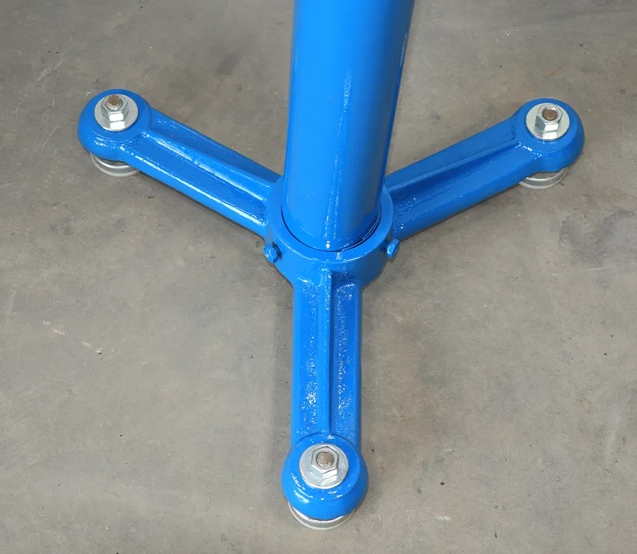Finished base of blue painted stand after POR-15 top coat application