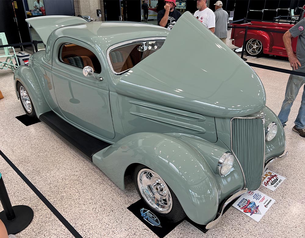 1936 Ford Coupe custom sage green build shaved handles low stance Builders Showcase