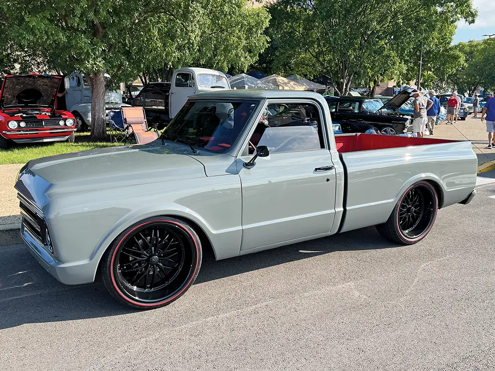 1967 Chevy C10 short bed gray with red accents slammed stance redline wheels