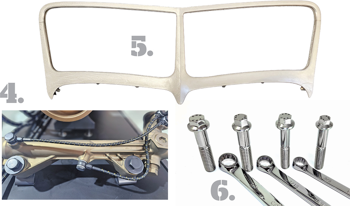 Pure Stealth Nylon Braided Flexible Crossover Line Kit, Duvall windshield frames, and Reduced Wrenching bolts