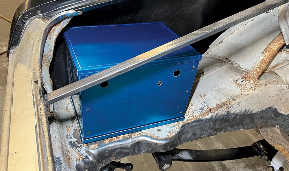 bright metallic blue battery box