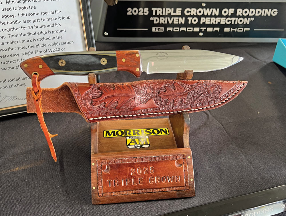 the Art Morrison Enterprises custom knife (sharp!) and sheath on display