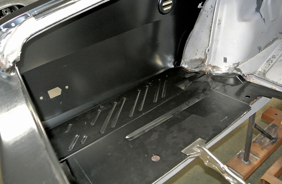 1971 Plymouth Duster rear quarter panels installation powder-coated frame AMD replacement metal fabrication