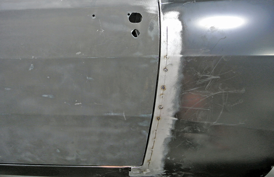 1971 Plymouth Duster spot weld detail quarter panel seam raw metal AMD sheet metal replacement