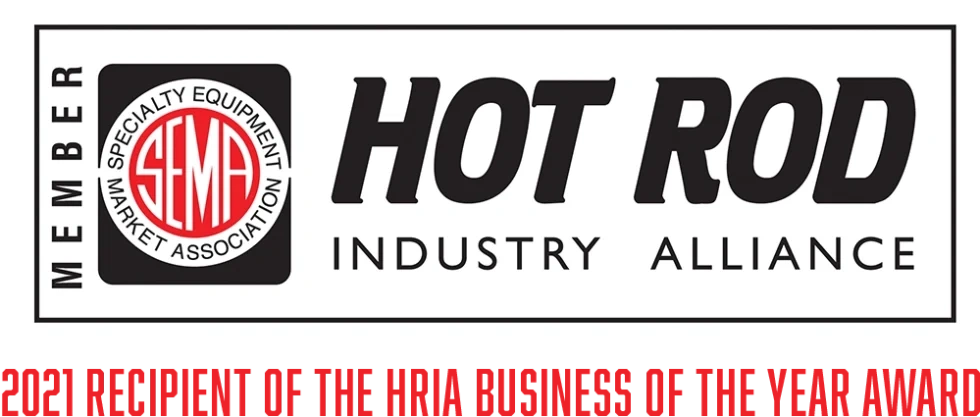 Hot Rod Industry Alliance logo: 2021 Recipient of the HRIA Business of the Year Award