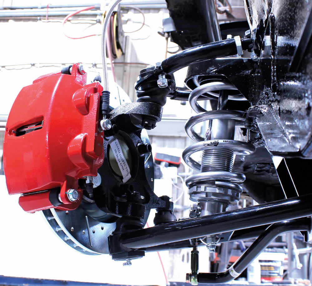 1965 mustang front suspension install red cpp caliper coilover shock black arms