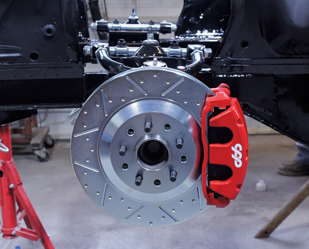 1965 mustang cpp front disc brake complete install slotted rotor red caliper black frame