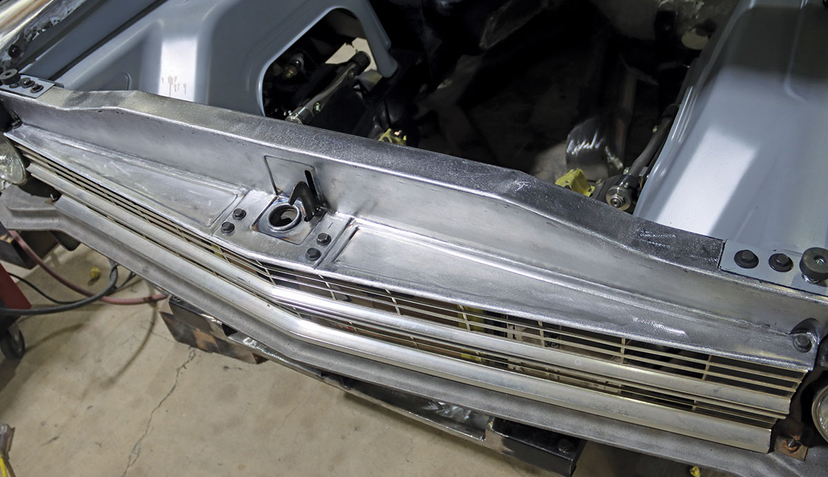 1967 chevy nova core support installed latch mount and grille support final fitment