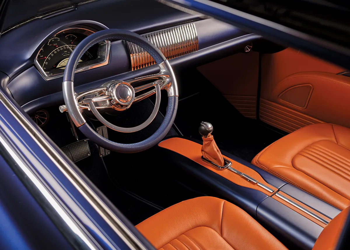 1952 chevy styleline interior blue dash orange leather bucket seats billet steering wheel