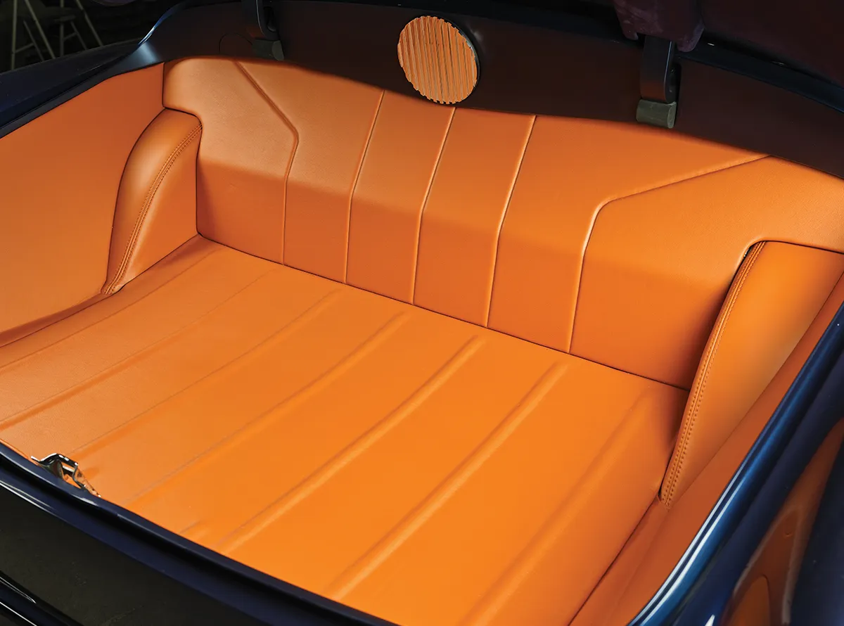 1952 chevy styleline trunk custom leather panels orange upholstery smooth finish