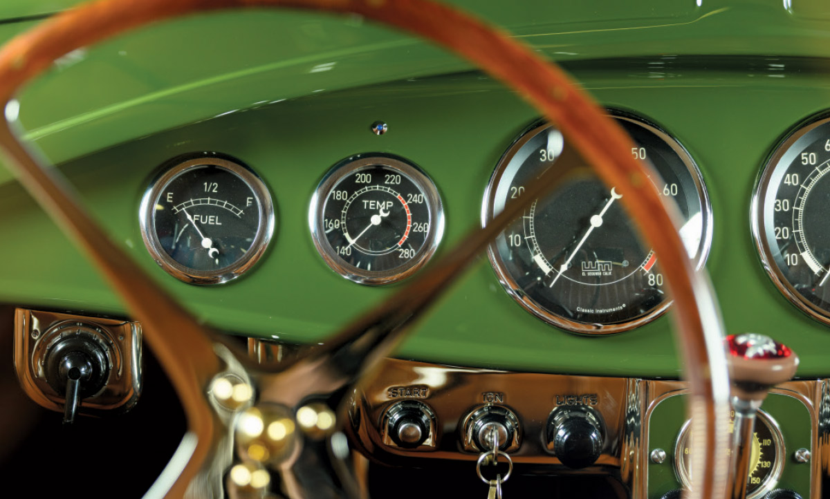 1931 ford coupe classic instruments green dash gauge cluster banjo wheel chrome trim