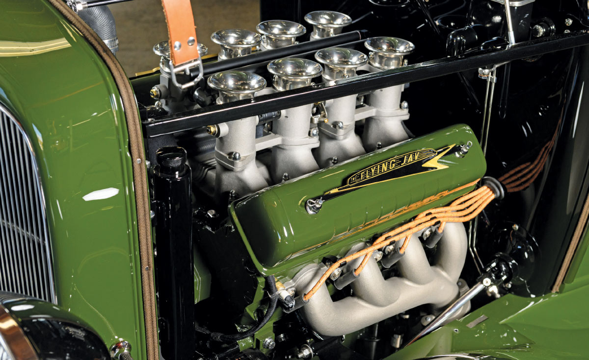 1931 ford coupe flying jay valve covers eight stack intake polished trumpets custom hot rod engine