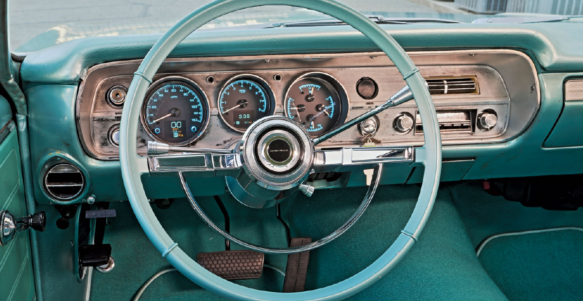 1965 chevelle wagon digital gauges teal dash custom interior