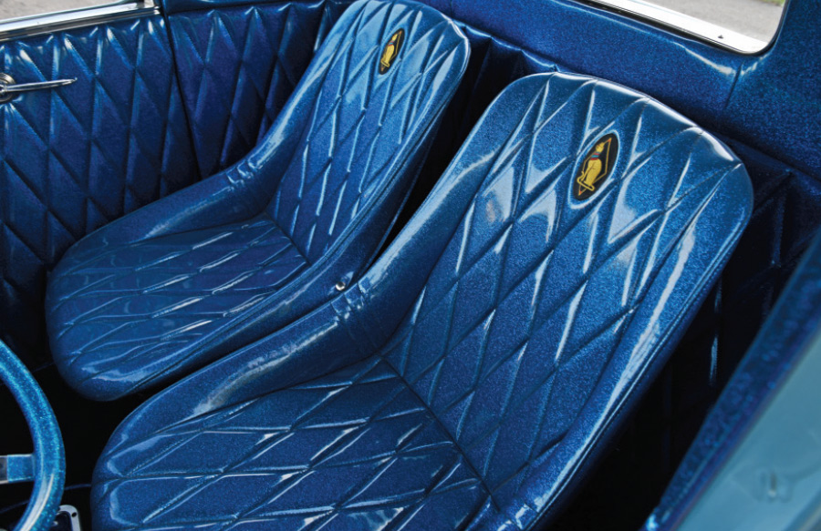 1932 Ford Five Window Coupe bucket seats diamond tuck upholstery custom hot rod interior