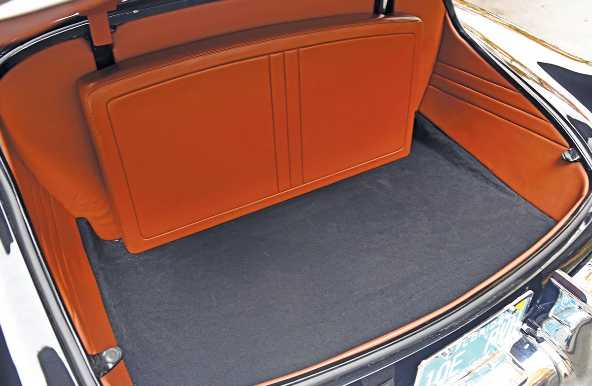 1948 Cadillac convertible trunk detail custom upholstered panels restored luxury storage area