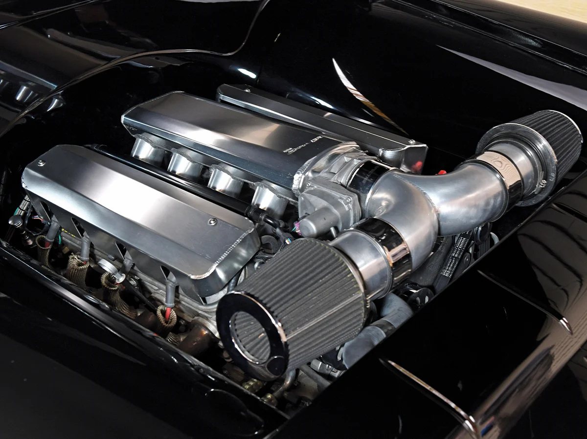 1948 Cadillac convertible custom engine bay polished intake modern V8 restomod performance build