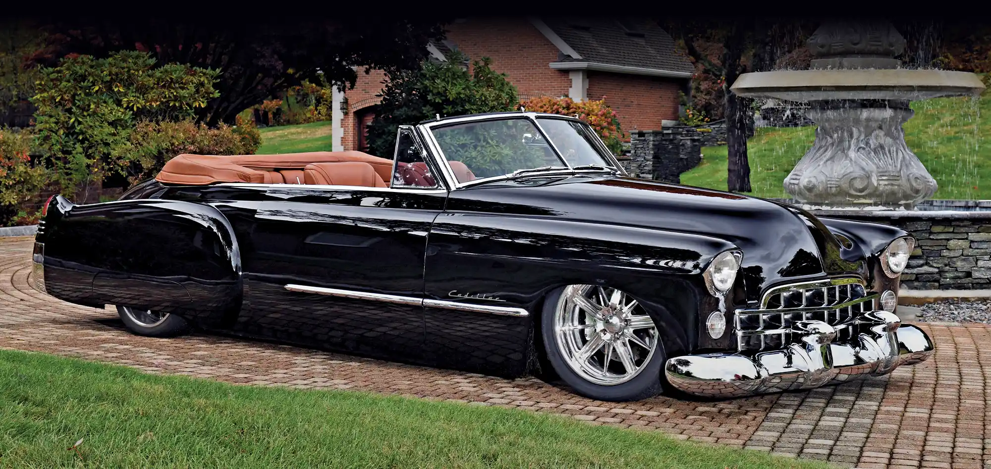 1948 Cadillac convertible classic luxury car autumn setting custom wheels low stance