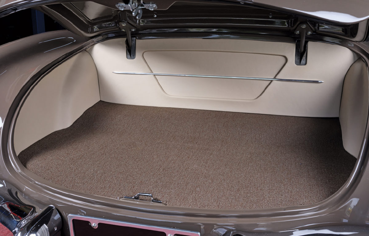 1958 Chevrolet Corvette trunk interior custom carpet smooth panels restored classic storage