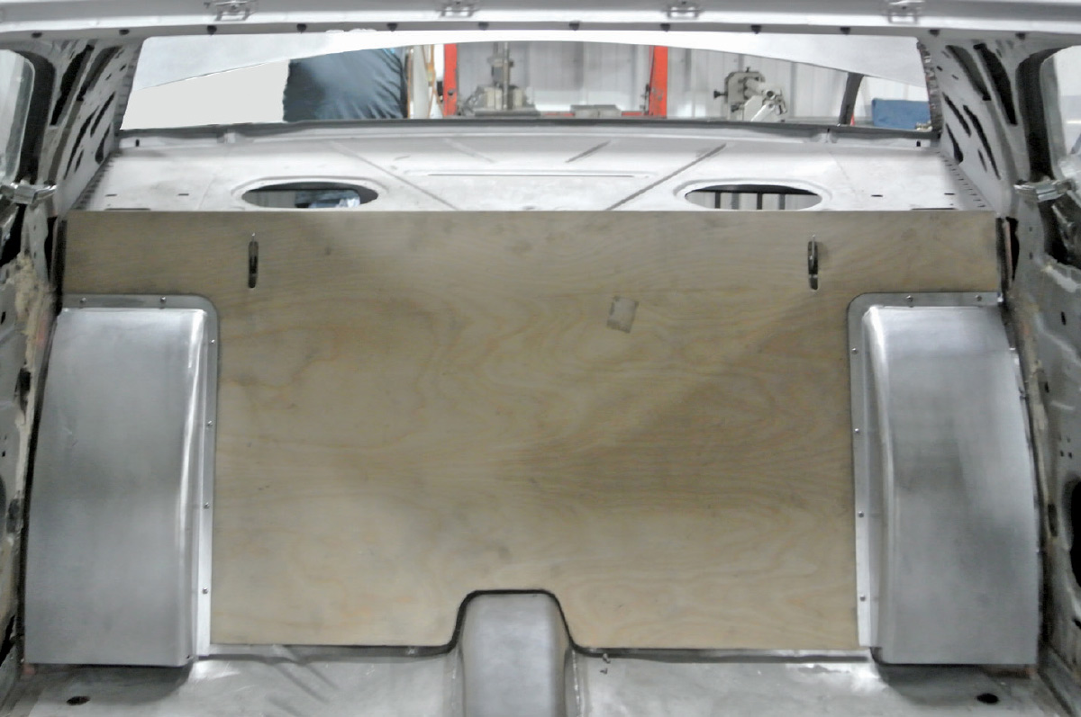 1971 plymouth duster rear seat wall custom aluminum and wood panel fabrication
